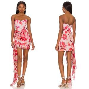 Katie May Chasing Dawn Ruched Bustier Draped Mini Dress in Pink Floral Sz XS